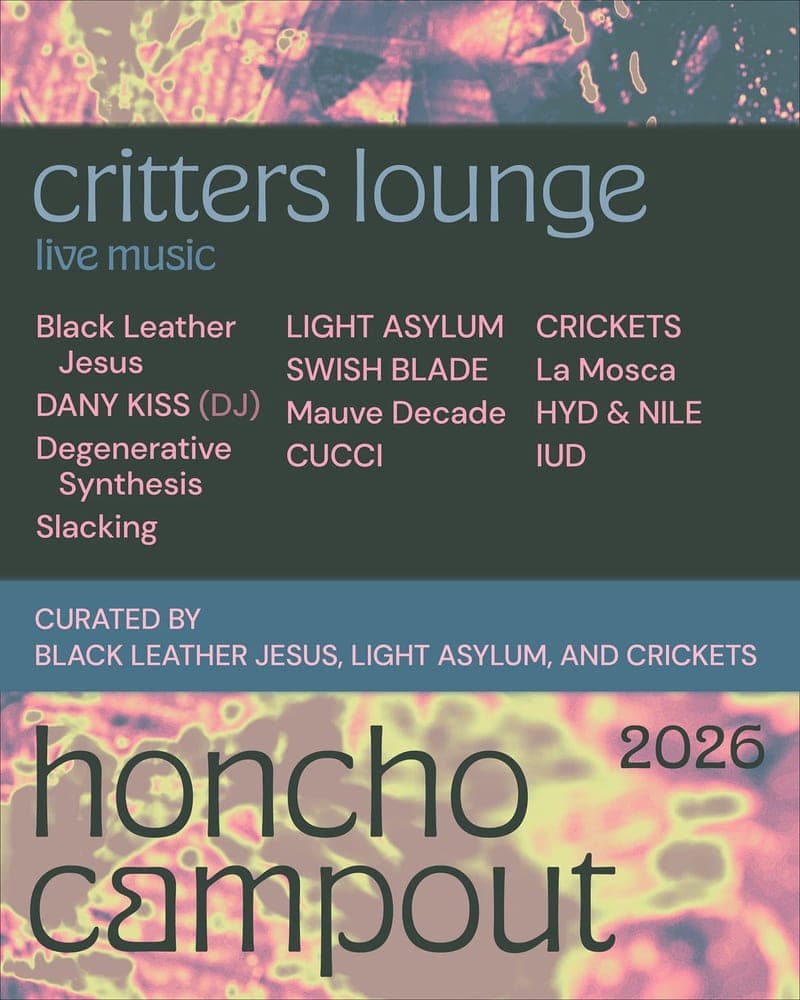 Honcho Campout 2026 lineup poster — August 12–17, 2026, Four Quarters Interfaith Sanctuary, Artemas, PA