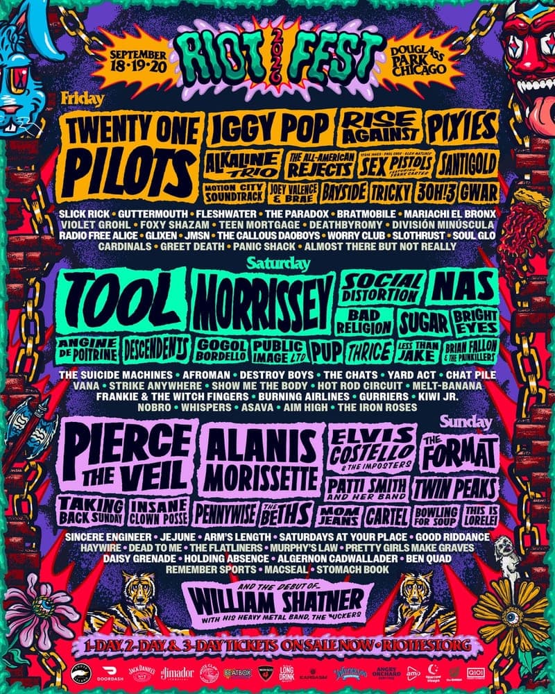 Riot Fest 2026 lineup poster — September 18–20, 2026, Douglass Park, Chicago, IL